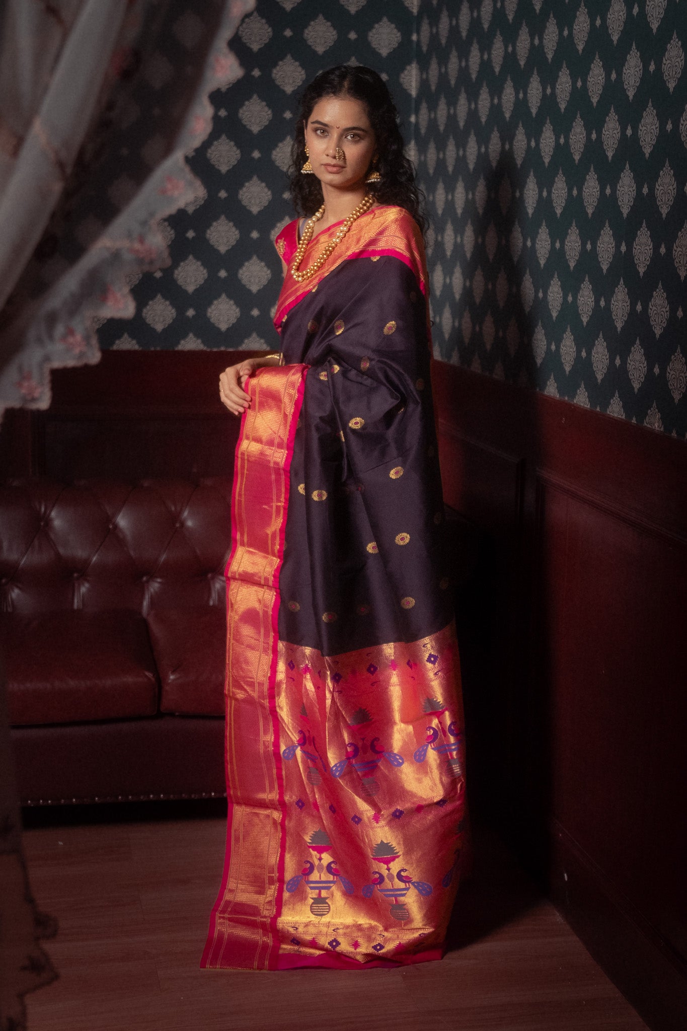 Dark Wine Mulberry Silk Paithani Saree
