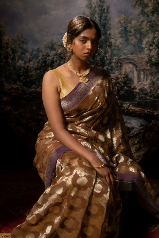 Brown Khaddi Chiffon Saree
