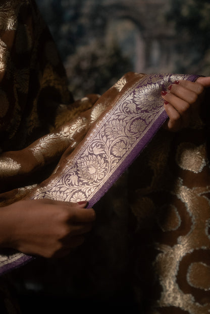 Brown Khaddi Chiffon Saree