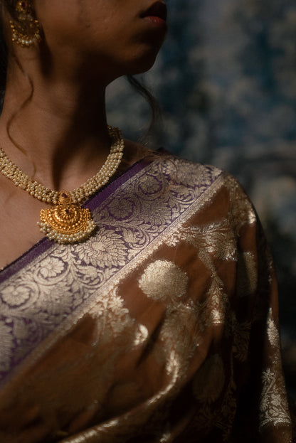 Brown Khaddi Chiffon Saree