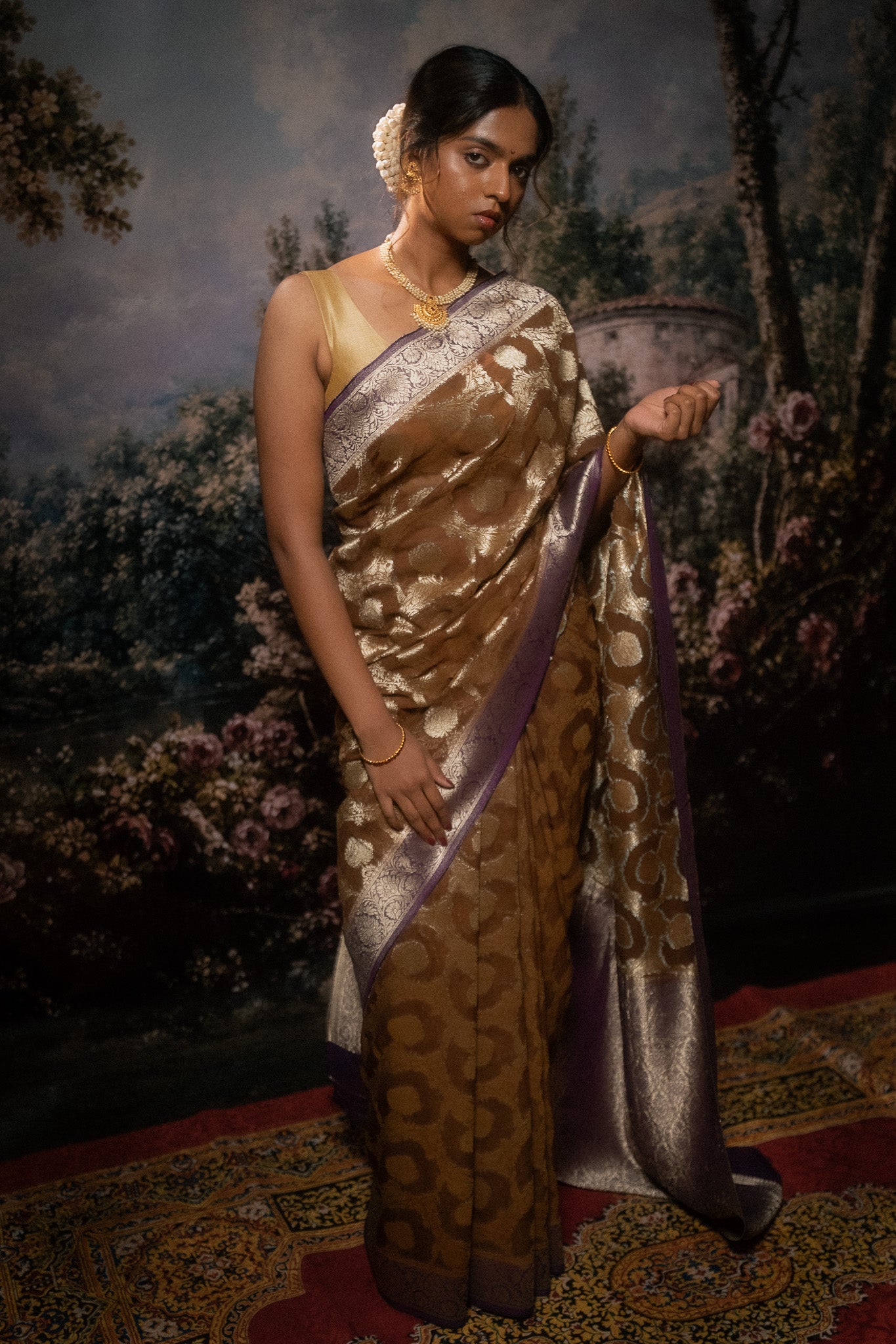 Brown Khaddi Chiffon Saree