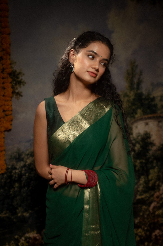 Dark Green Georgette Saree