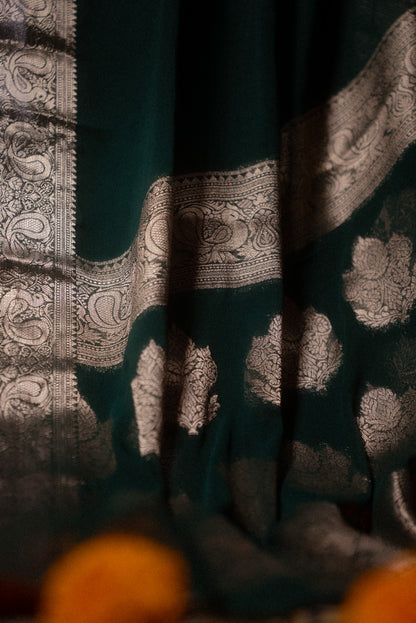 Dark Green Georgette Saree
