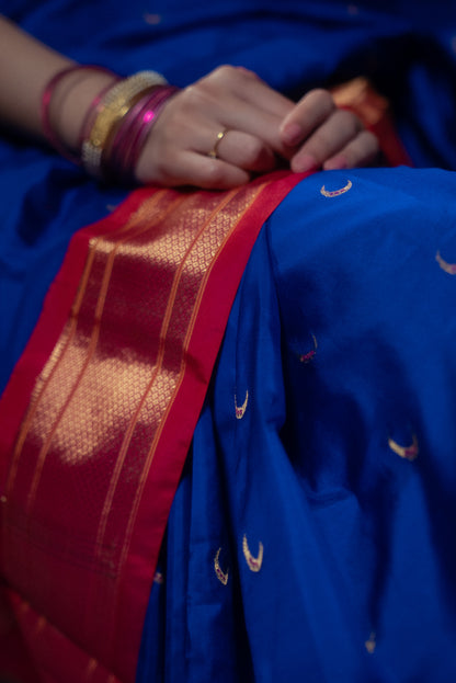 Blue Mulberry Silk Paithani Chandrakor Saree