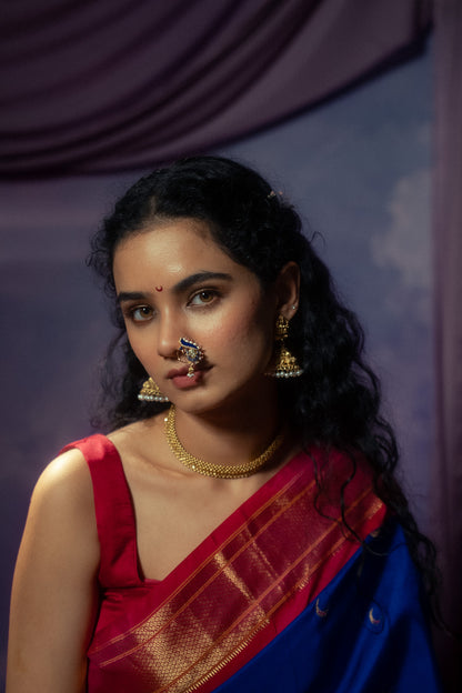 Blue Mulberry Silk Paithani Chandrakor Saree