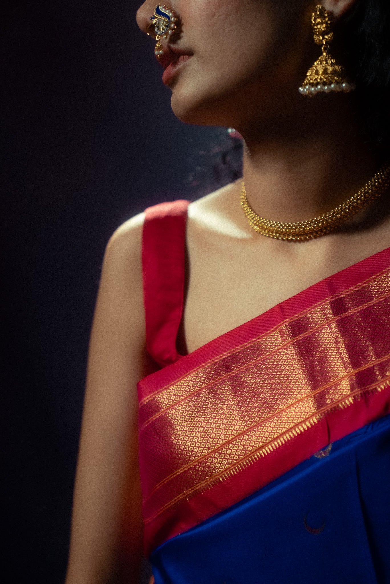 Blue Mulberry Silk Paithani Chandrakor Saree
