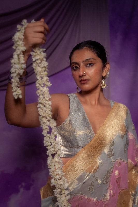 Pink Khaddi Chiffon Rangkat Saree
