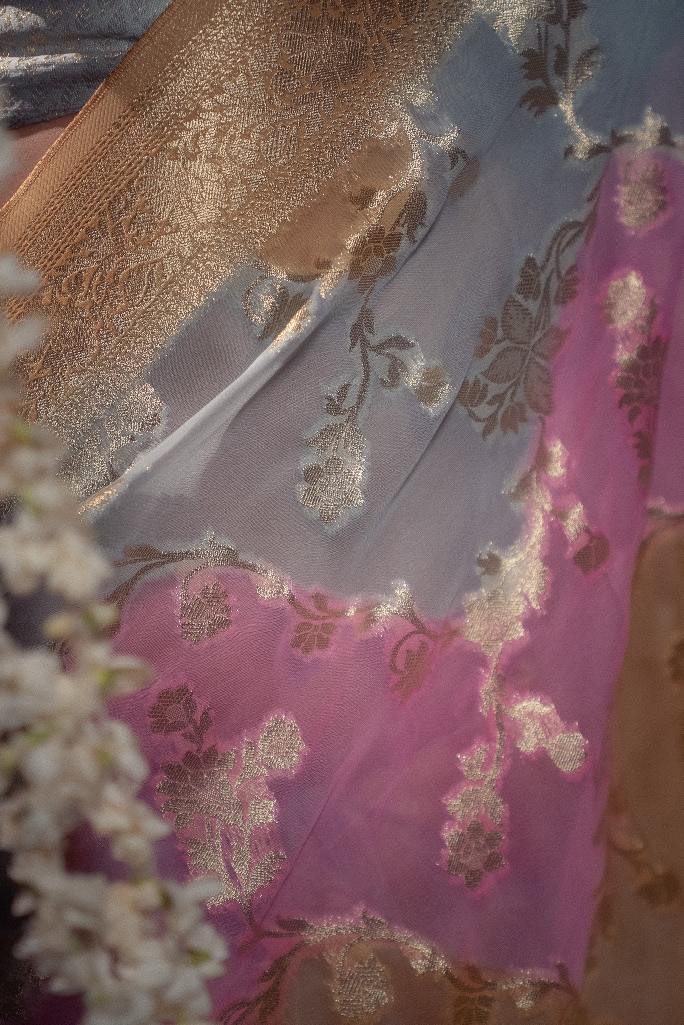 Pink Khaddi Chiffon Rangkat Saree