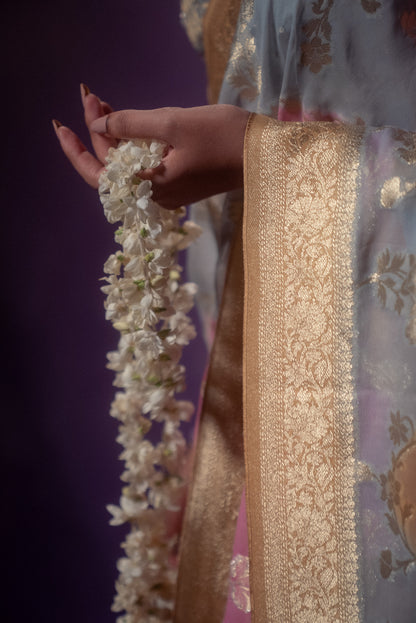 Pink Khaddi Chiffon Rangkat Saree