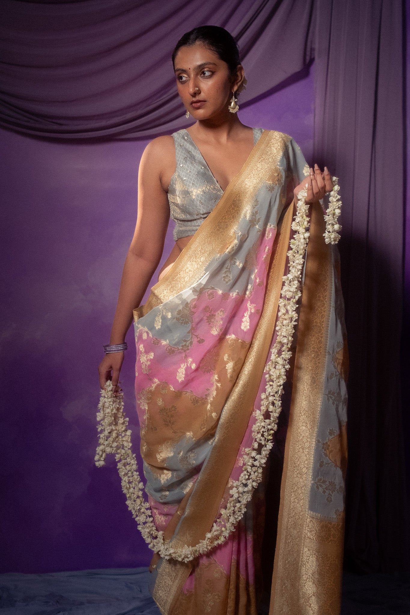 Pink Khaddi Chiffon Rangkat Saree