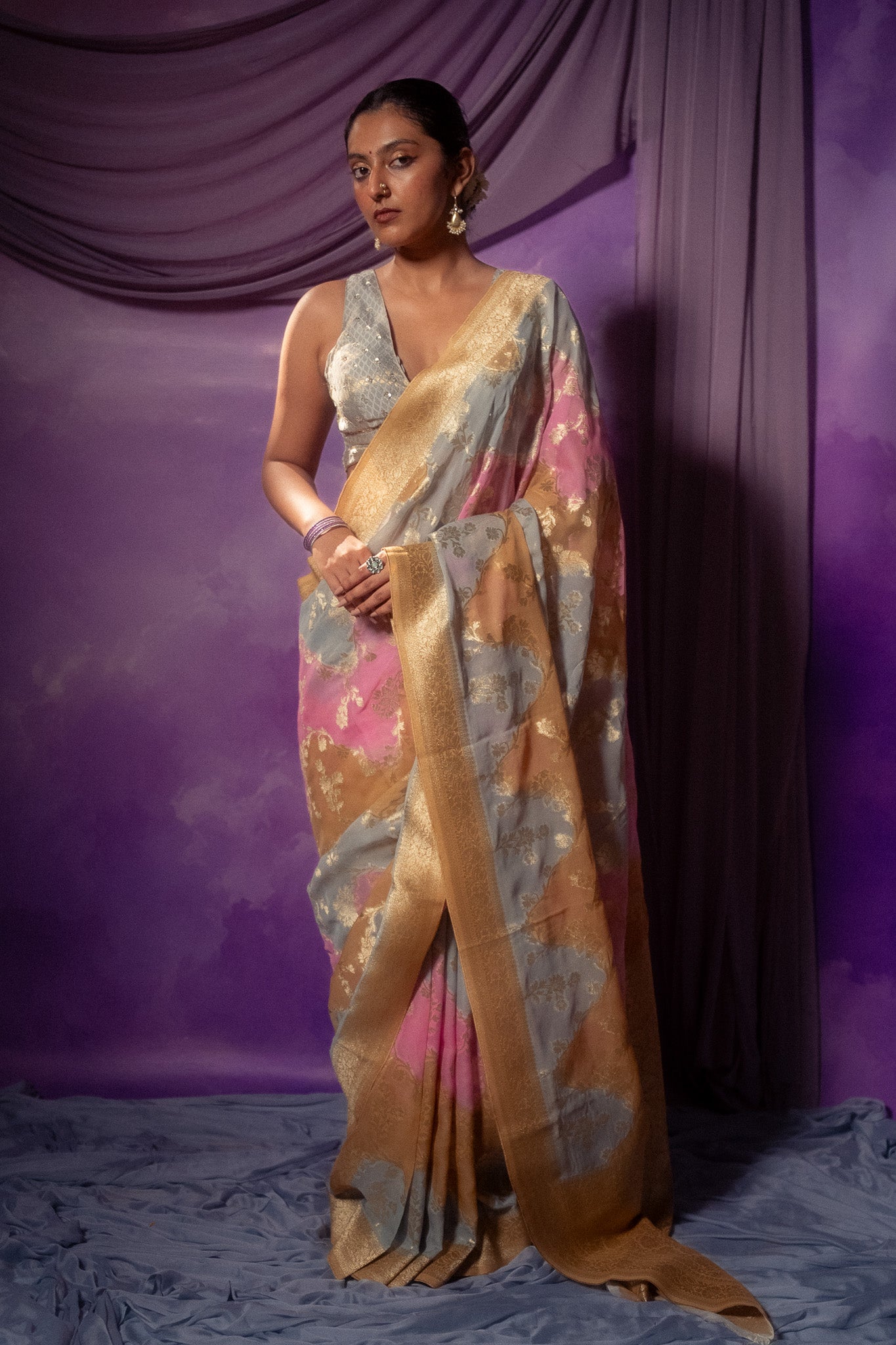 Pink Khaddi Chiffon Rangkat Saree