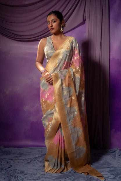 Pink Khaddi Chiffon Rangkat Saree