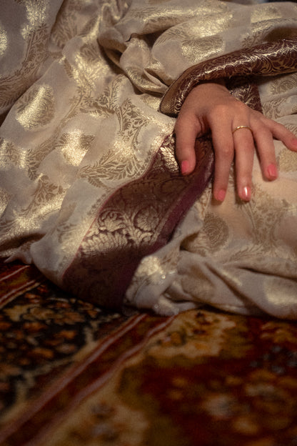 Cream Khaddi Chiffon Saree