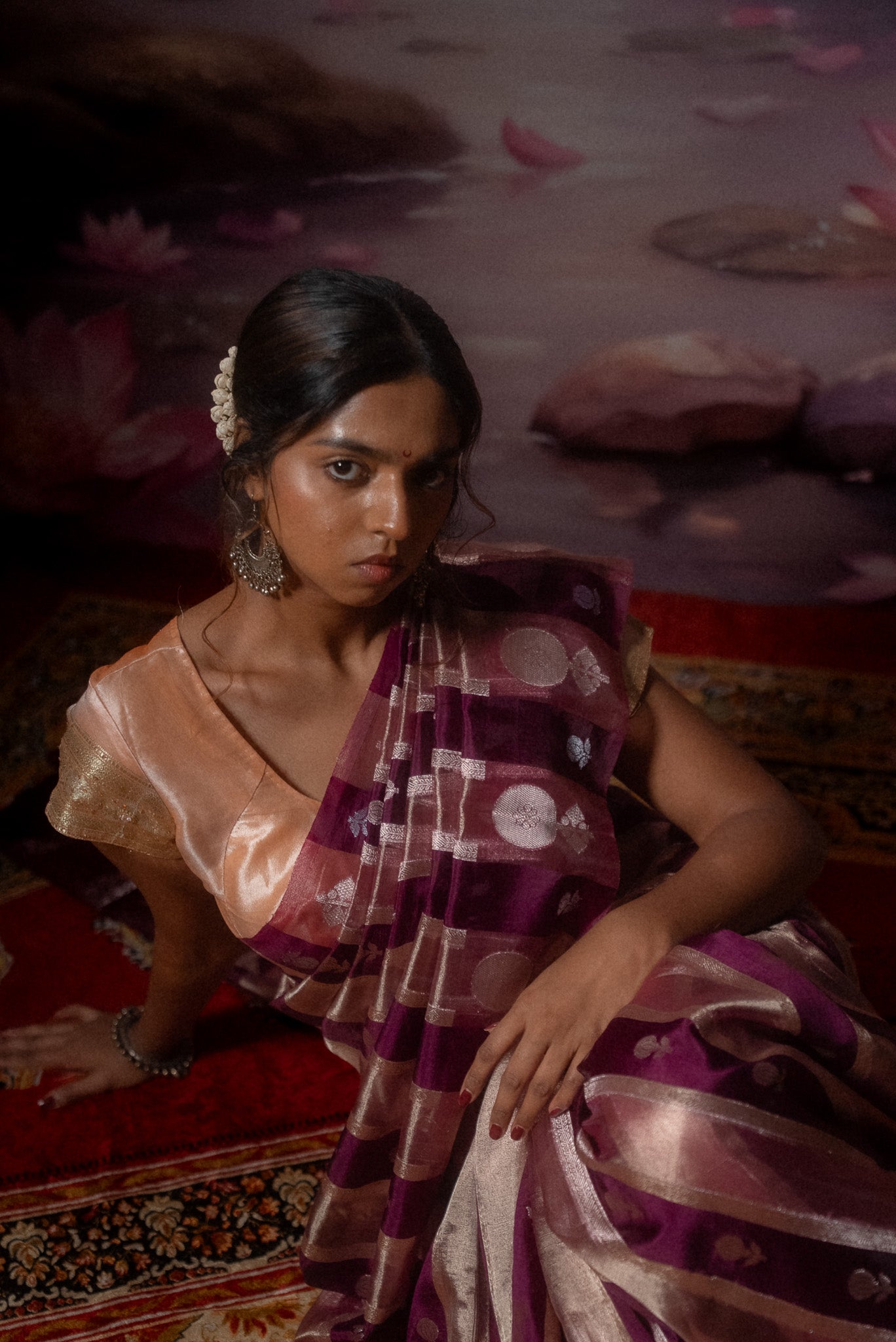Deep Wine Katan Tissue Saree
