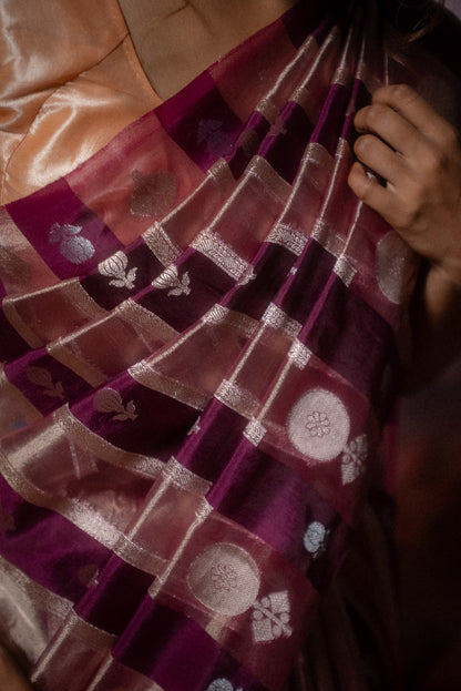 Deep Wine Katan Tissue Saree