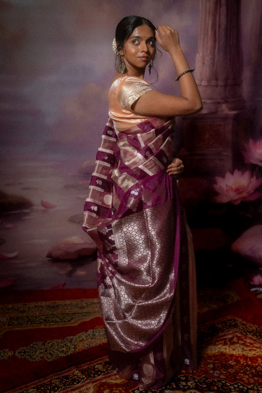 Deep Wine Katan Tissue Saree