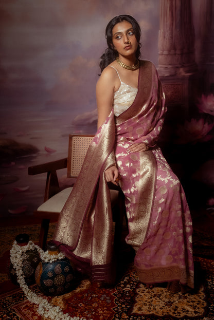 Deep Wine Khaddi Chiffon Saree