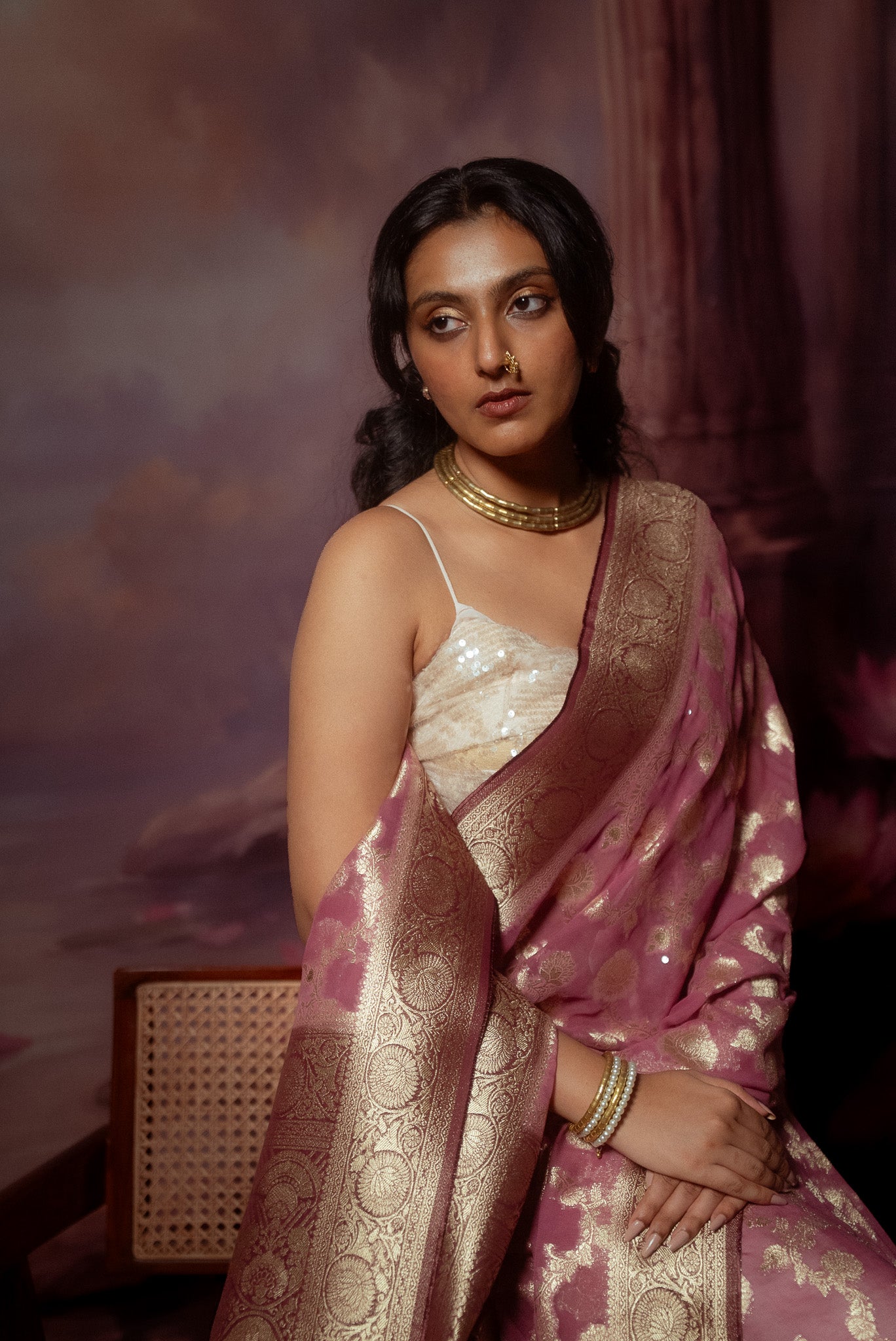Deep Wine Khaddi Chiffon Saree