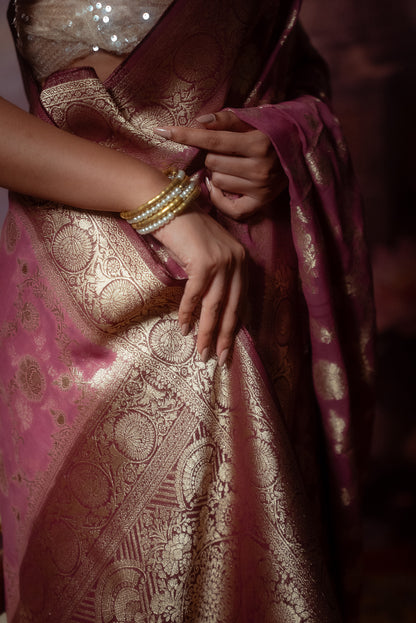Deep Wine Khaddi Chiffon Saree