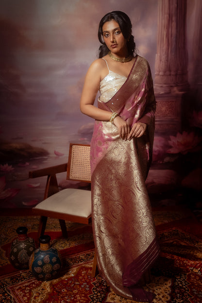 Deep Wine Khaddi Chiffon Saree