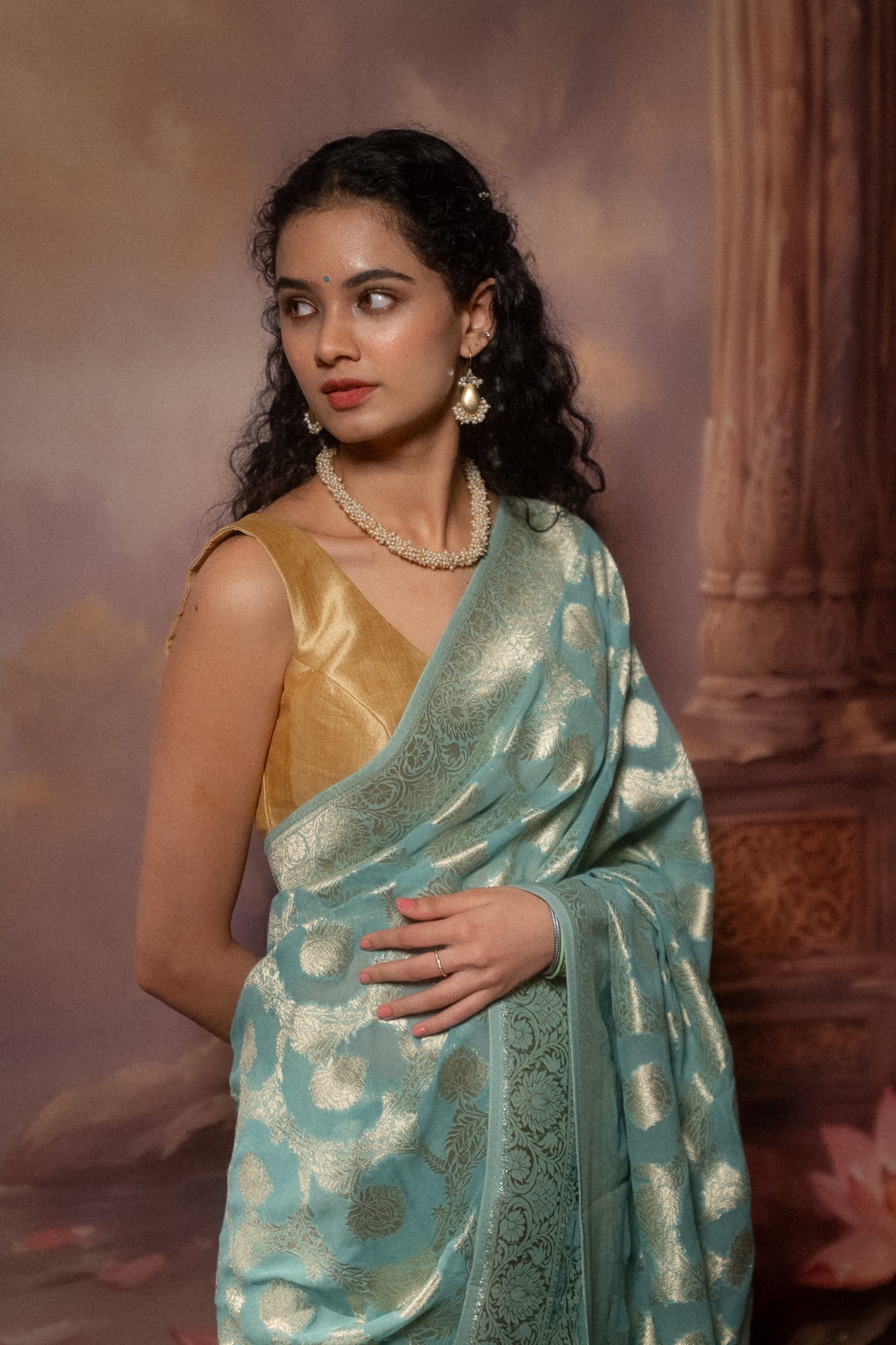 Light Blue Khaddi Chiffon Saree