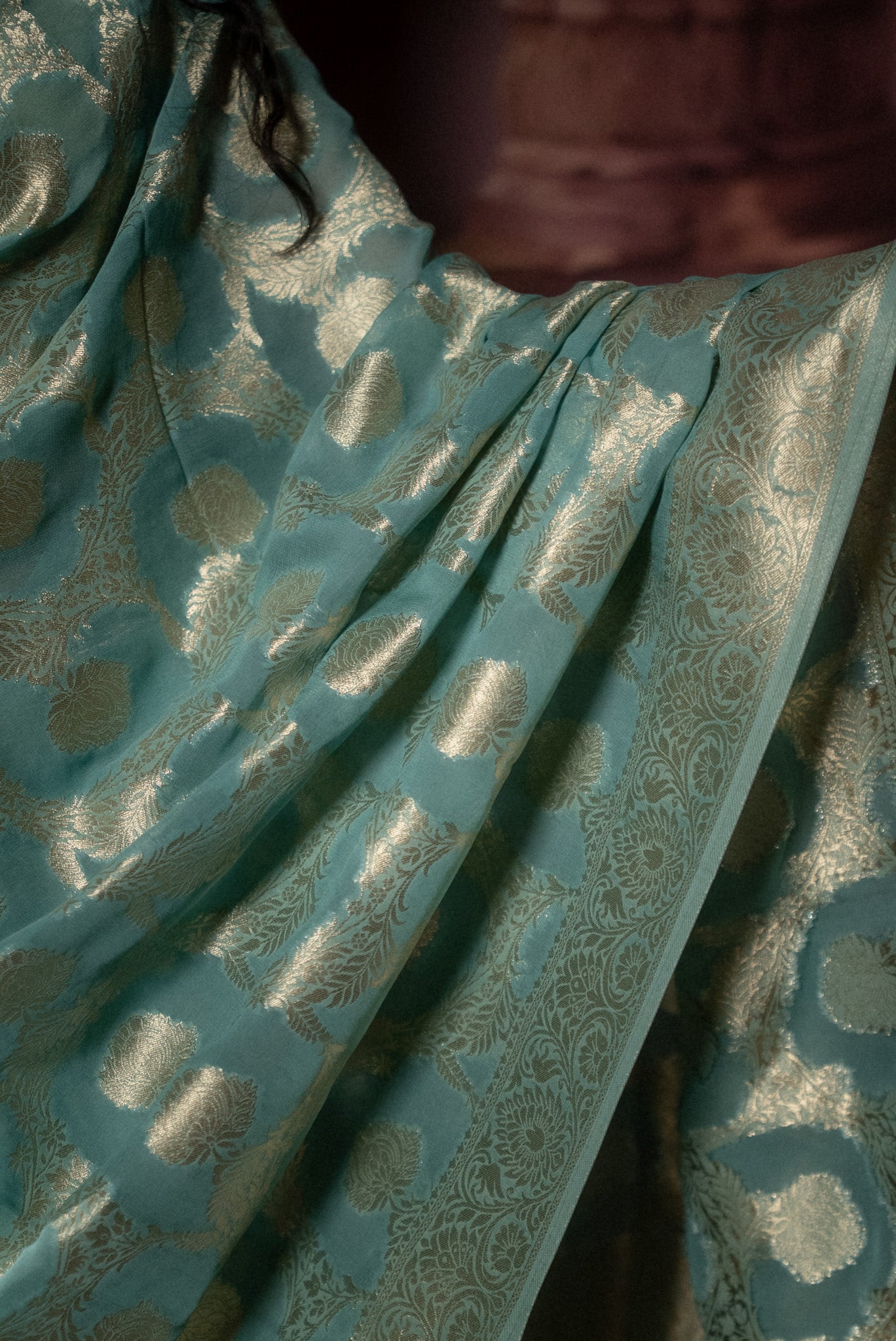 Light Blue Khaddi Chiffon Saree