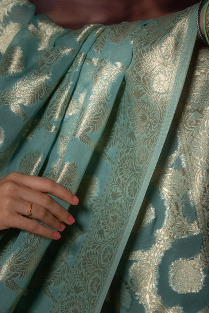 Light Blue Khaddi Chiffon Saree