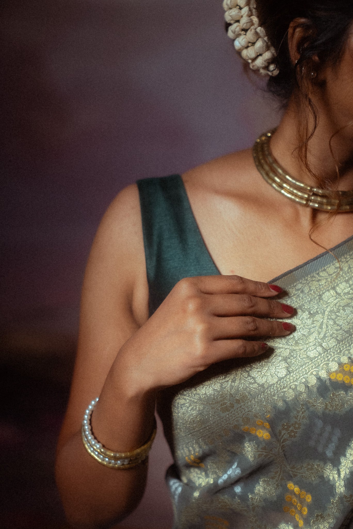 Grey Khaddi Chiffon Bandhini Saree