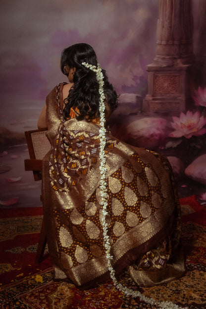 Maroon Khaddi Chiffon Bandhini Saree