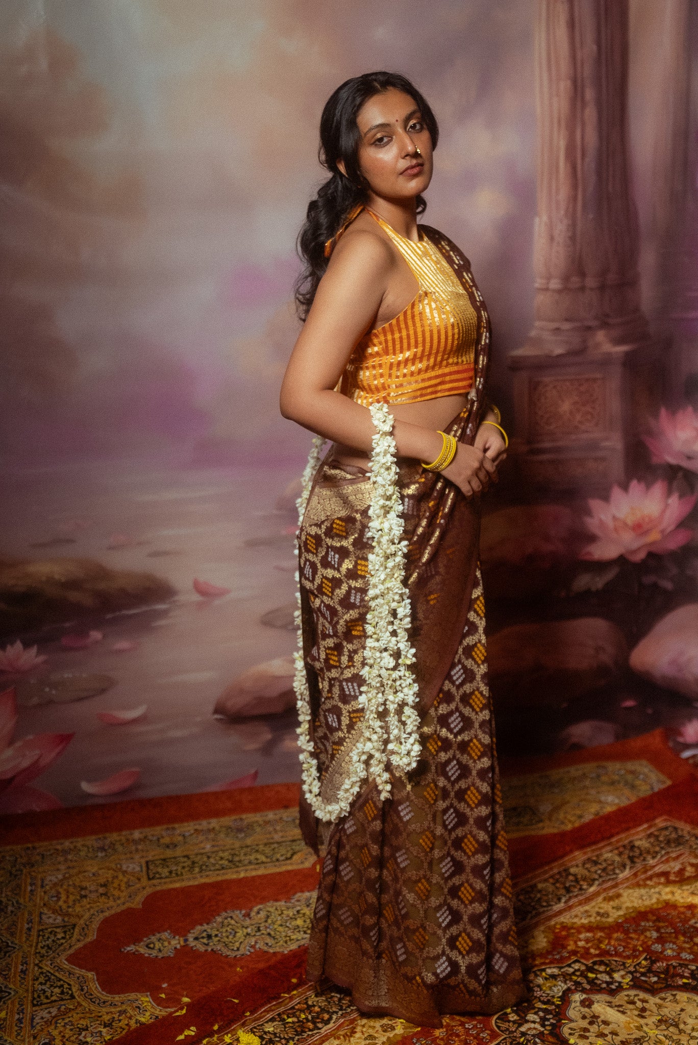 Maroon Khaddi Chiffon Bandhini Saree