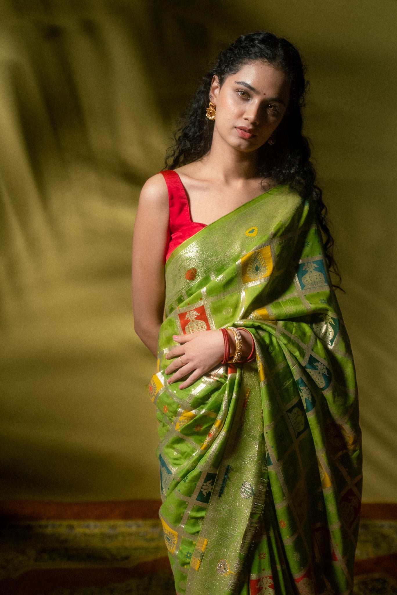 Green Cotton Silk Gadchola Saree