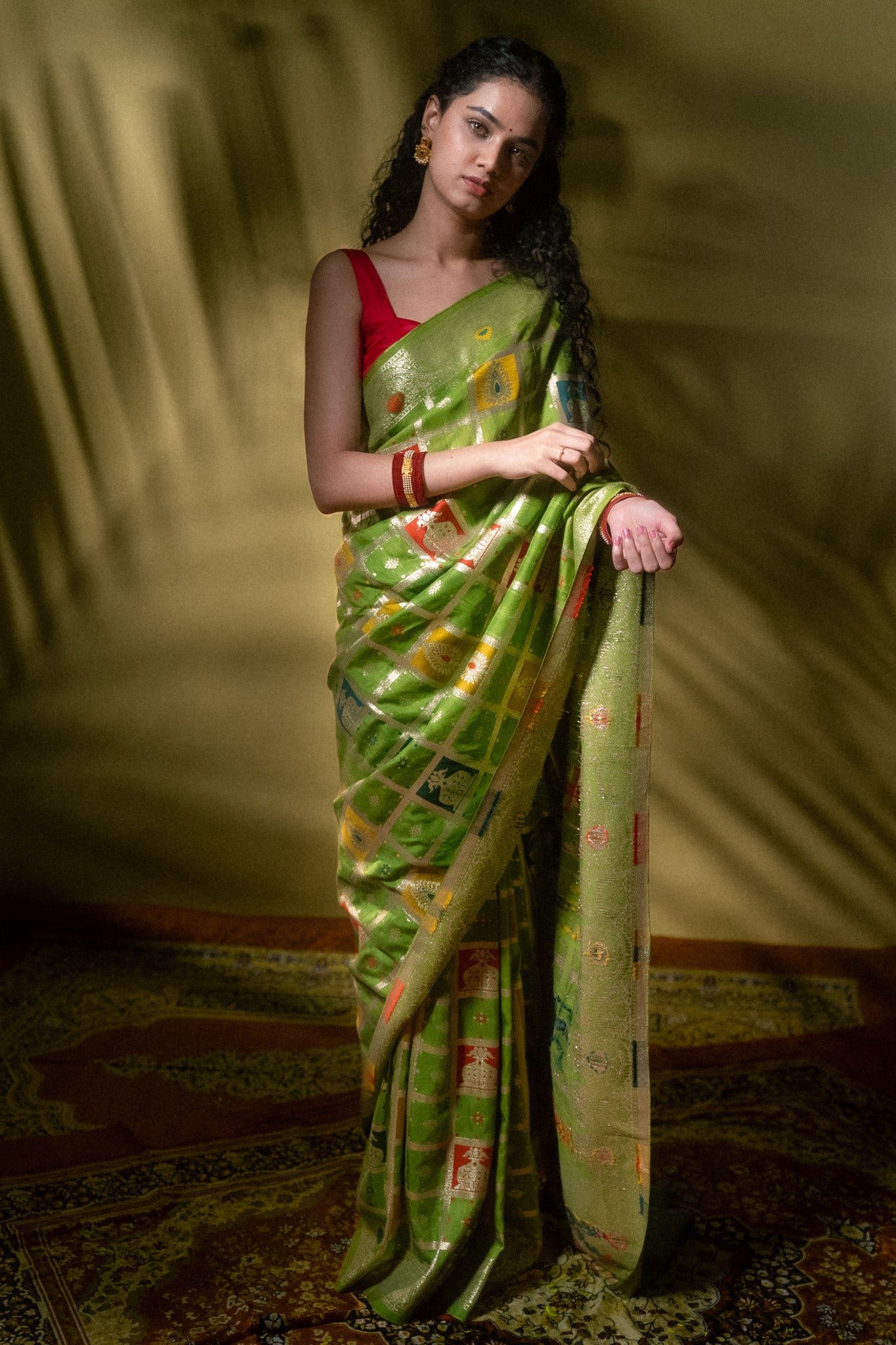 Green Cotton Silk Gadchola Saree