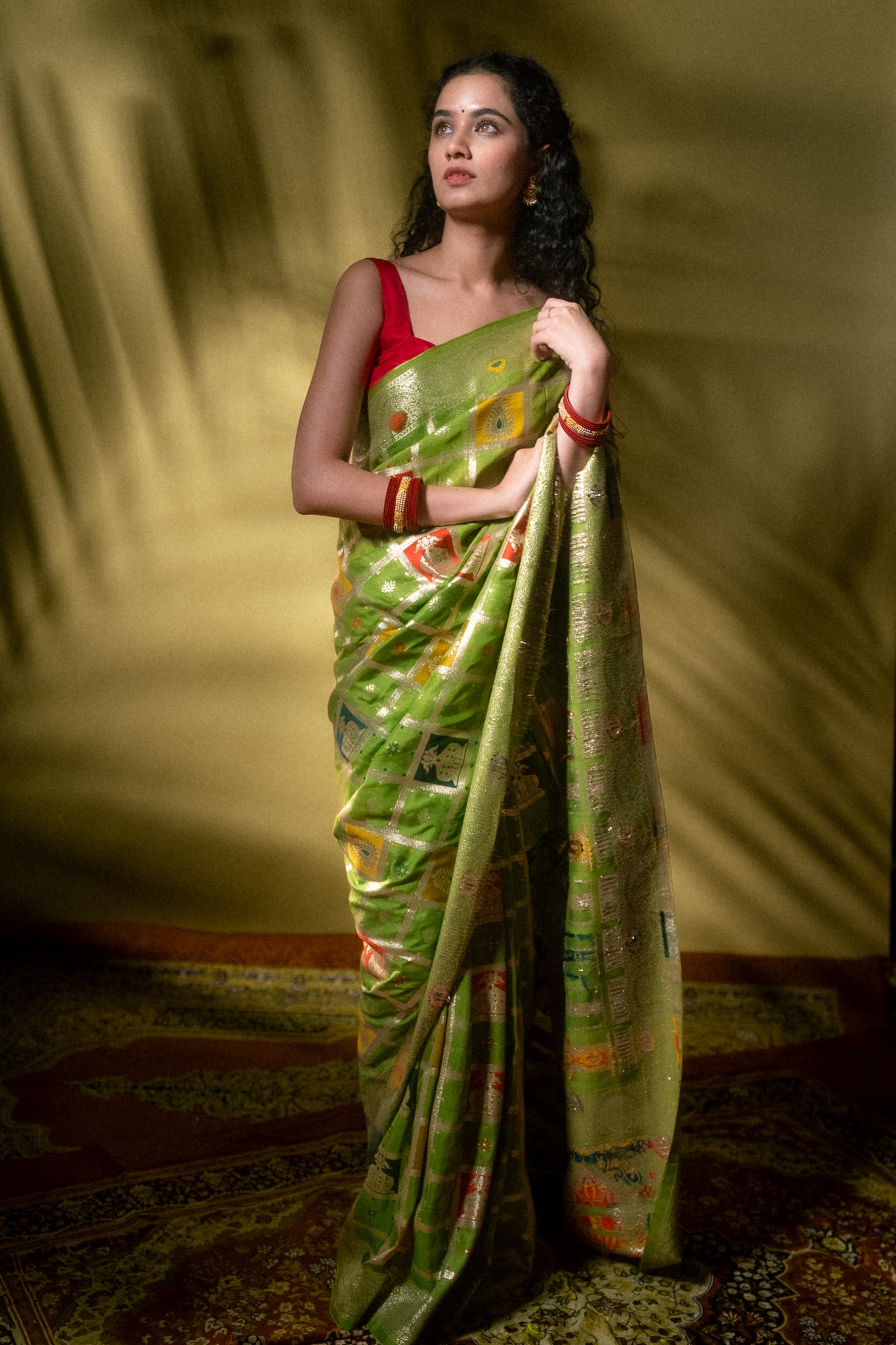 Green Cotton Silk Gadchola Saree