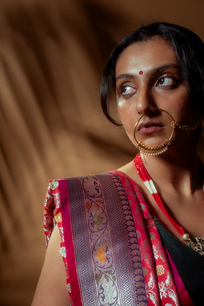 Red Meena Work Mulberry Silk Saree