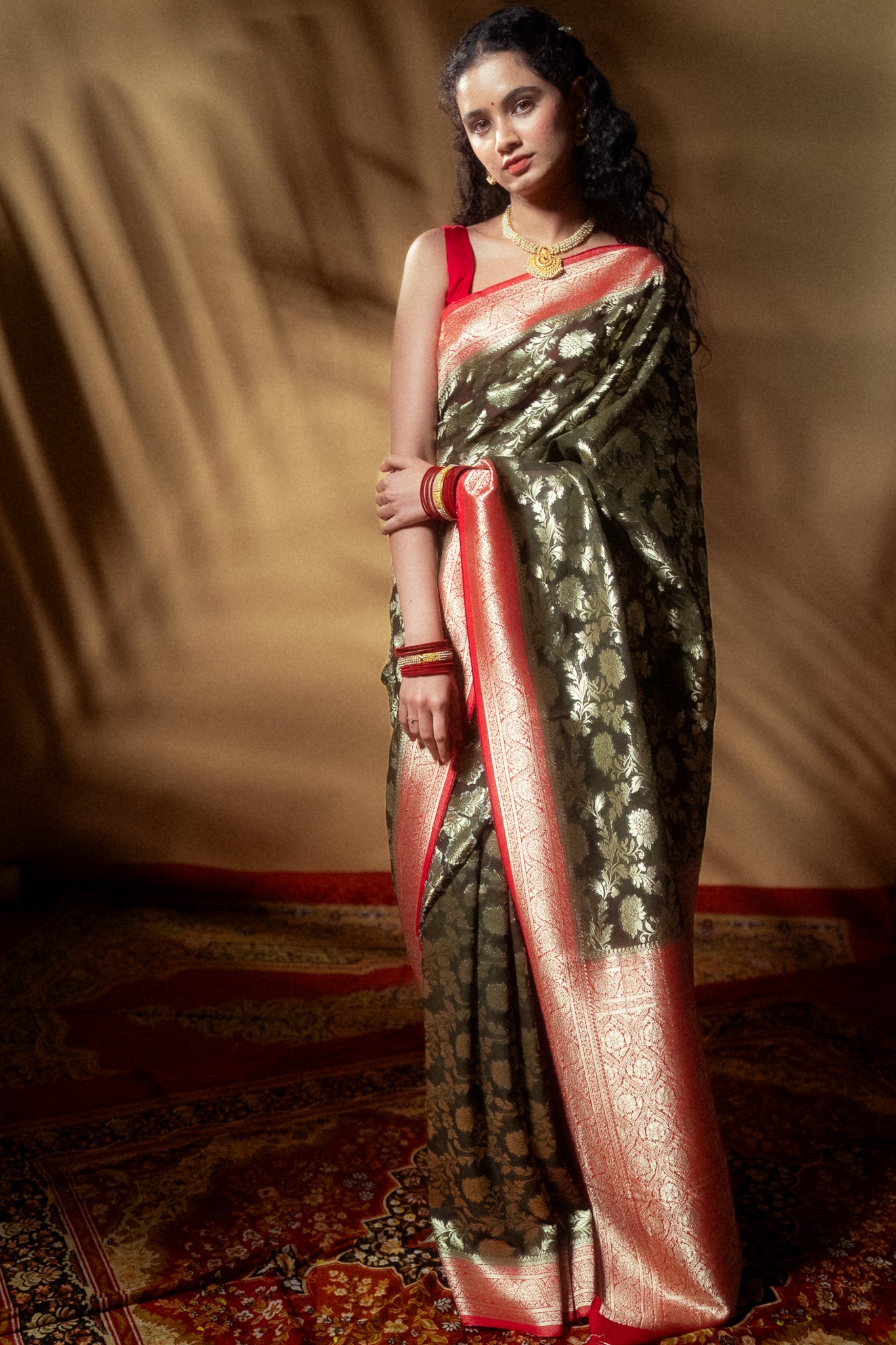 Mehendi Green Khaddi Chiffon Saree