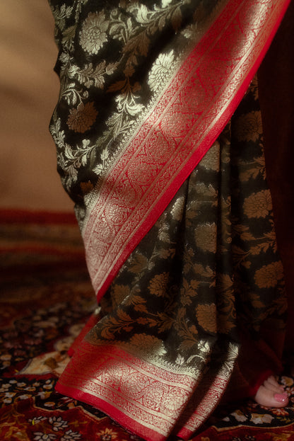 Mehendi Green Khaddi Chiffon Saree