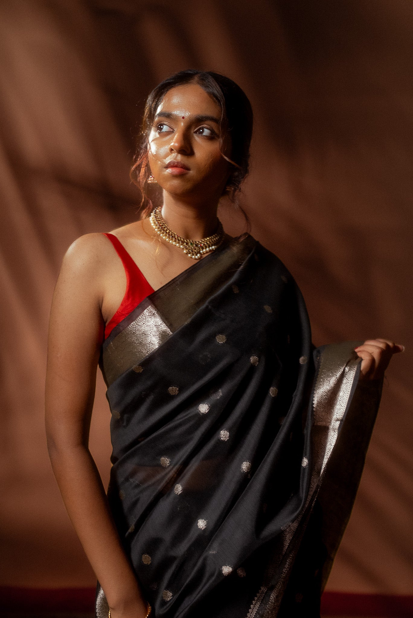 Black Maheshwari Cotton Silk Saree