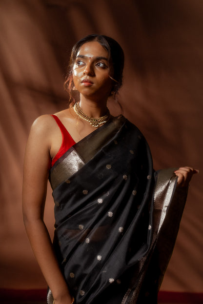 Black Maheshwari Cotton Silk Saree