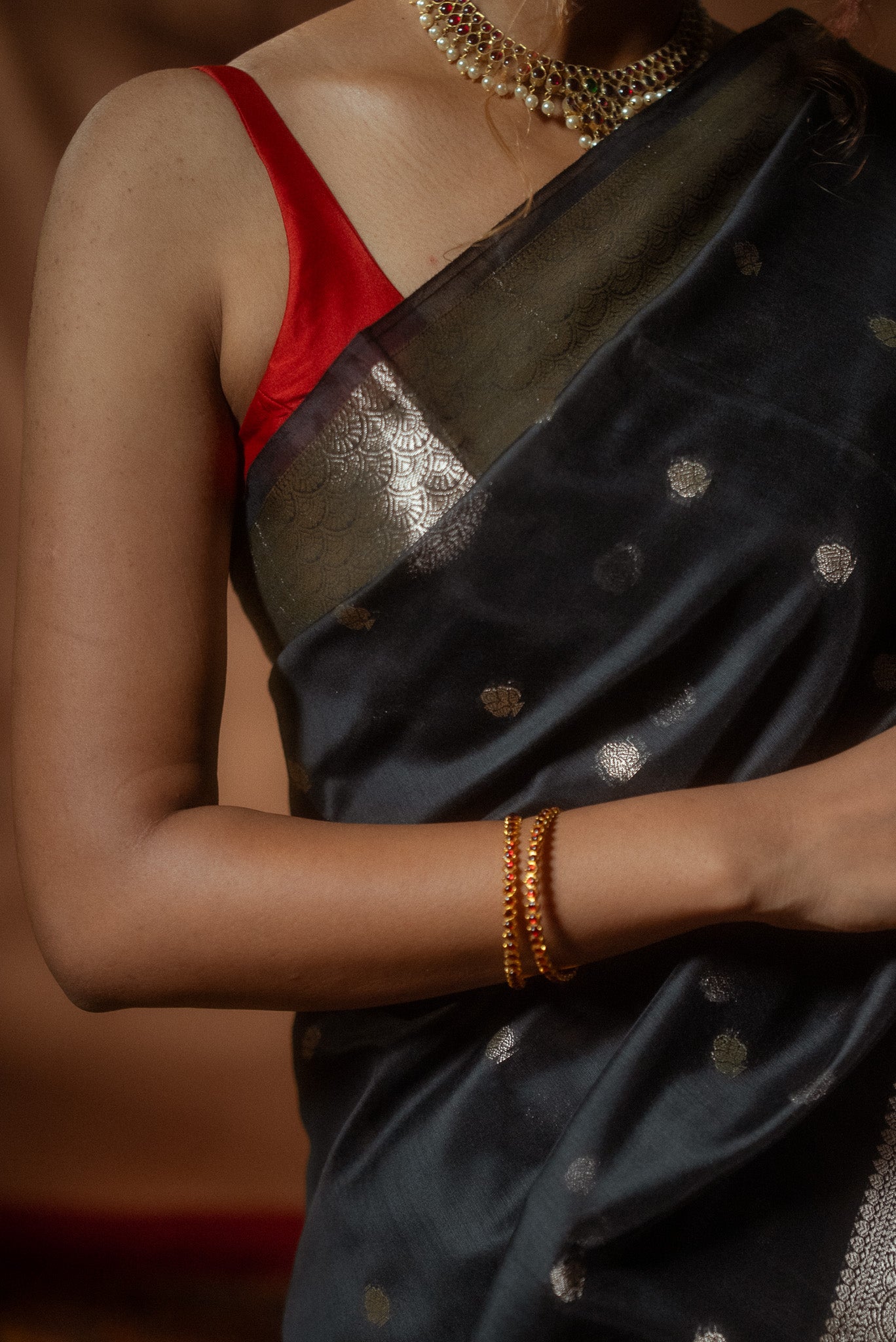 Black Maheshwari Cotton Silk Saree