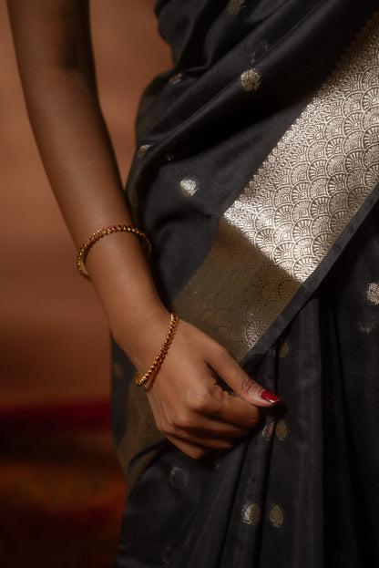 Black Maheshwari Cotton Silk Saree
