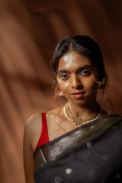 Black Maheshwari Cotton Silk Saree