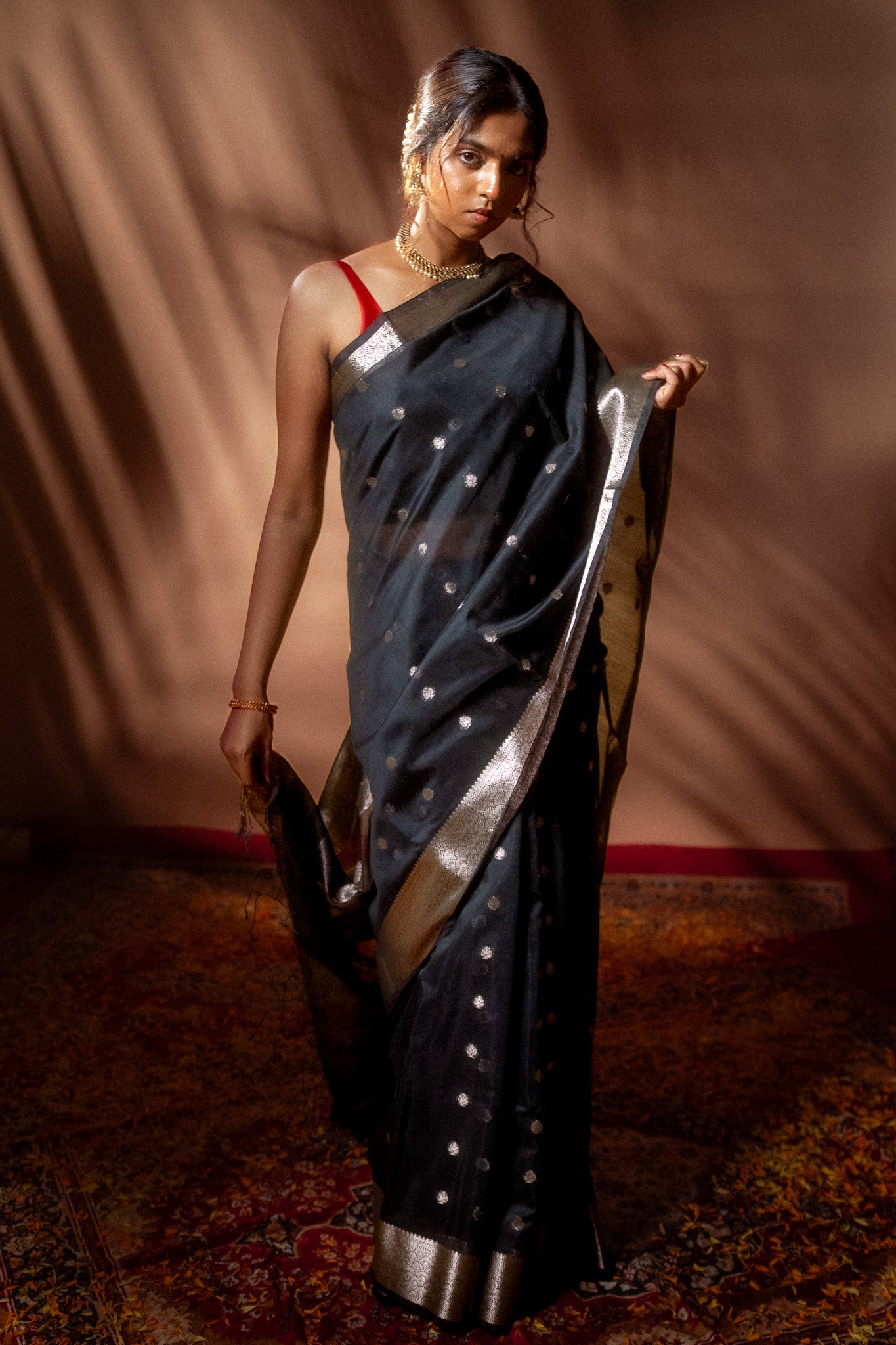 Black Maheshwari Cotton Silk Saree