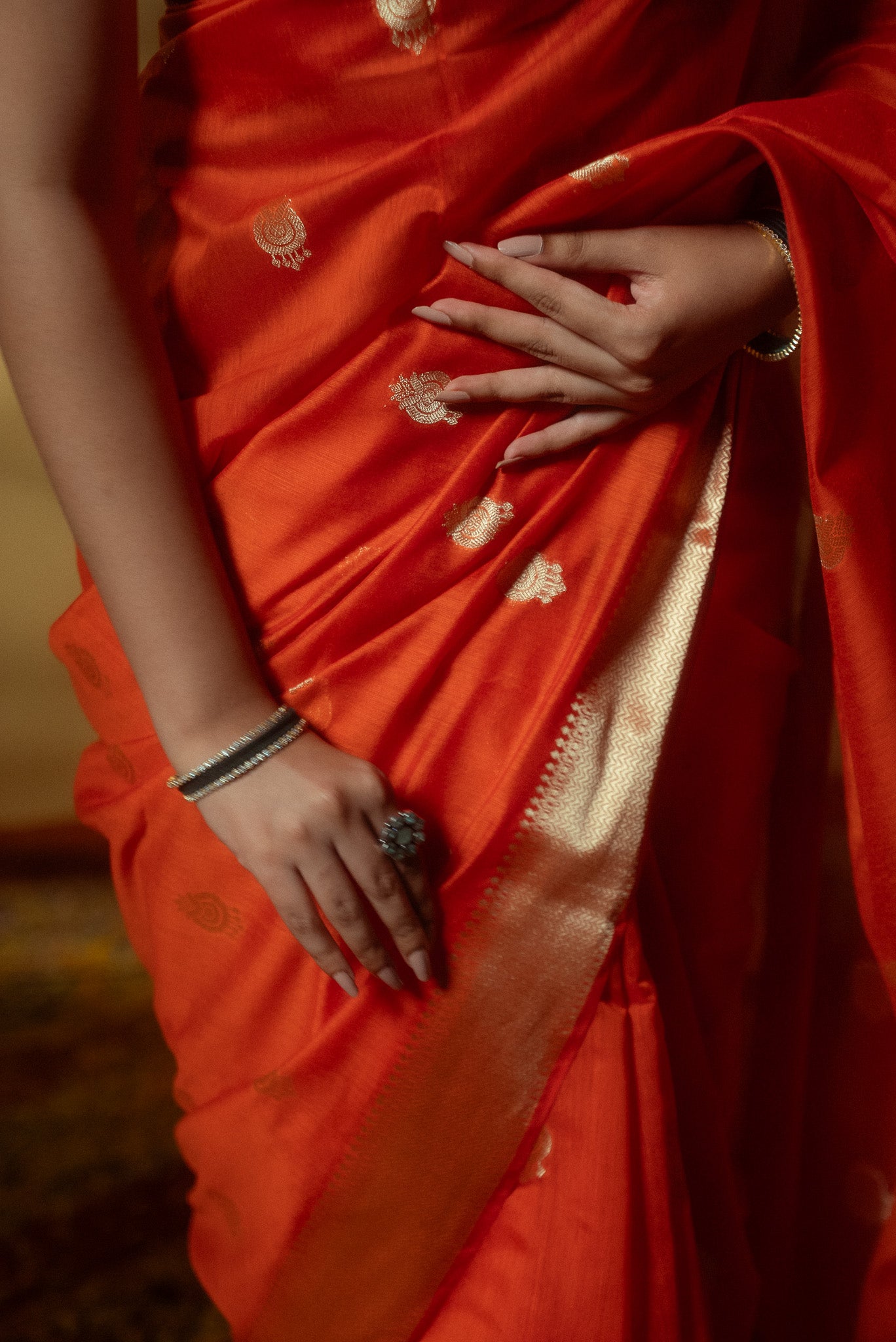 Saffron Maheshwari Soft Cotton Silk Saree