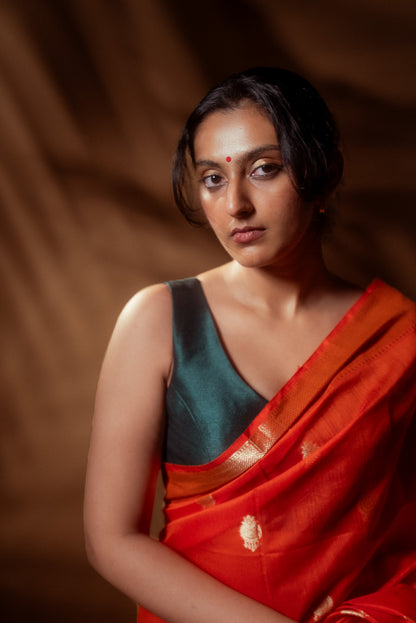 Saffron Maheshwari Soft Cotton Silk Saree