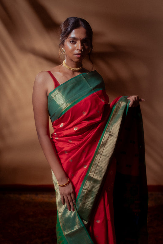 Red Mulberry Silk Paithani Saree