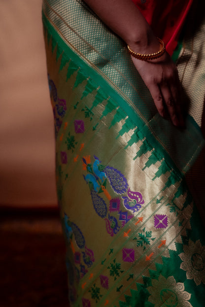 Red Mulberry Silk Paithani Saree