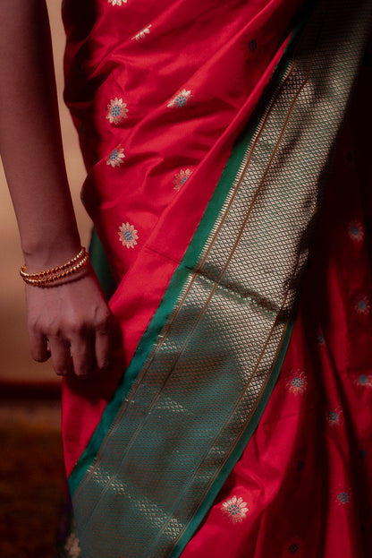 Red Mulberry Silk Paithani Saree