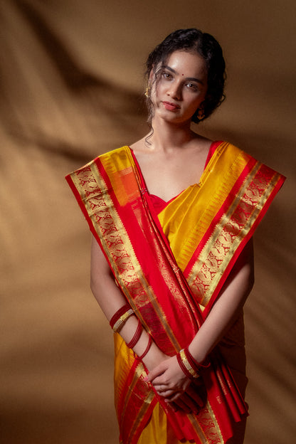 Yellow Mulberry Silk Paithani Saree