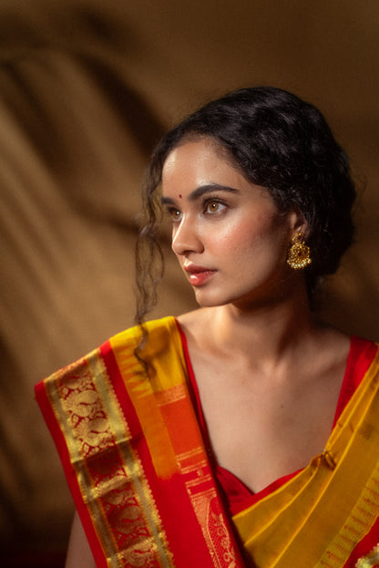 Yellow Mulberry Silk Paithani Saree