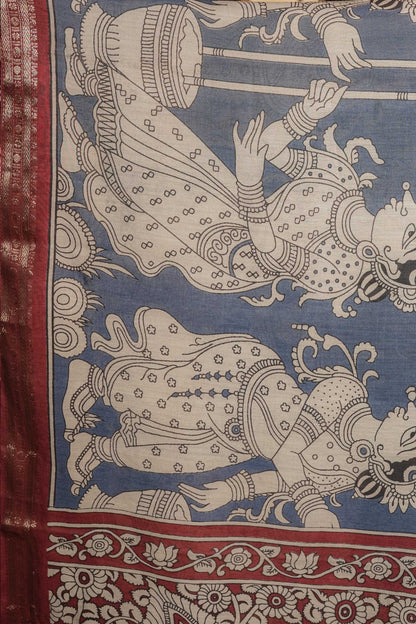Teal Blue Soft Silk Kalamkari Saree